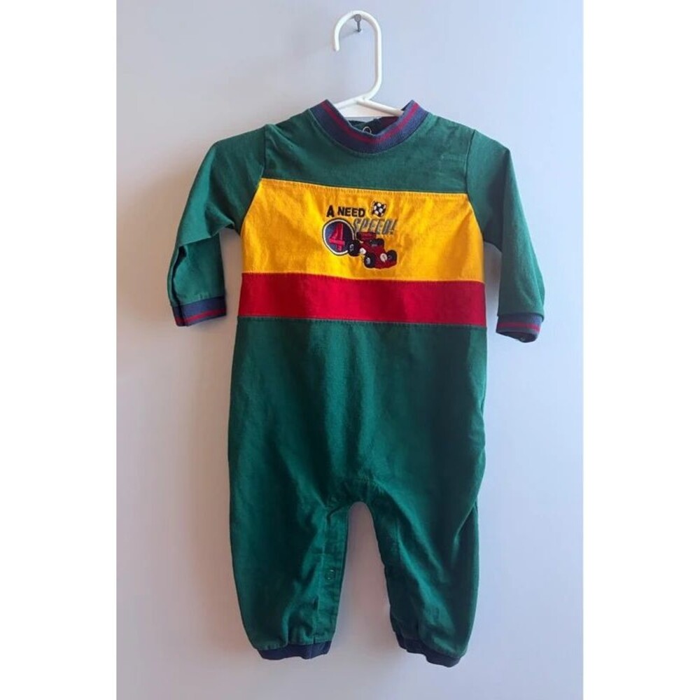 Vintage 90s Color block Race Car Baby Romper onesie #retro #preppy